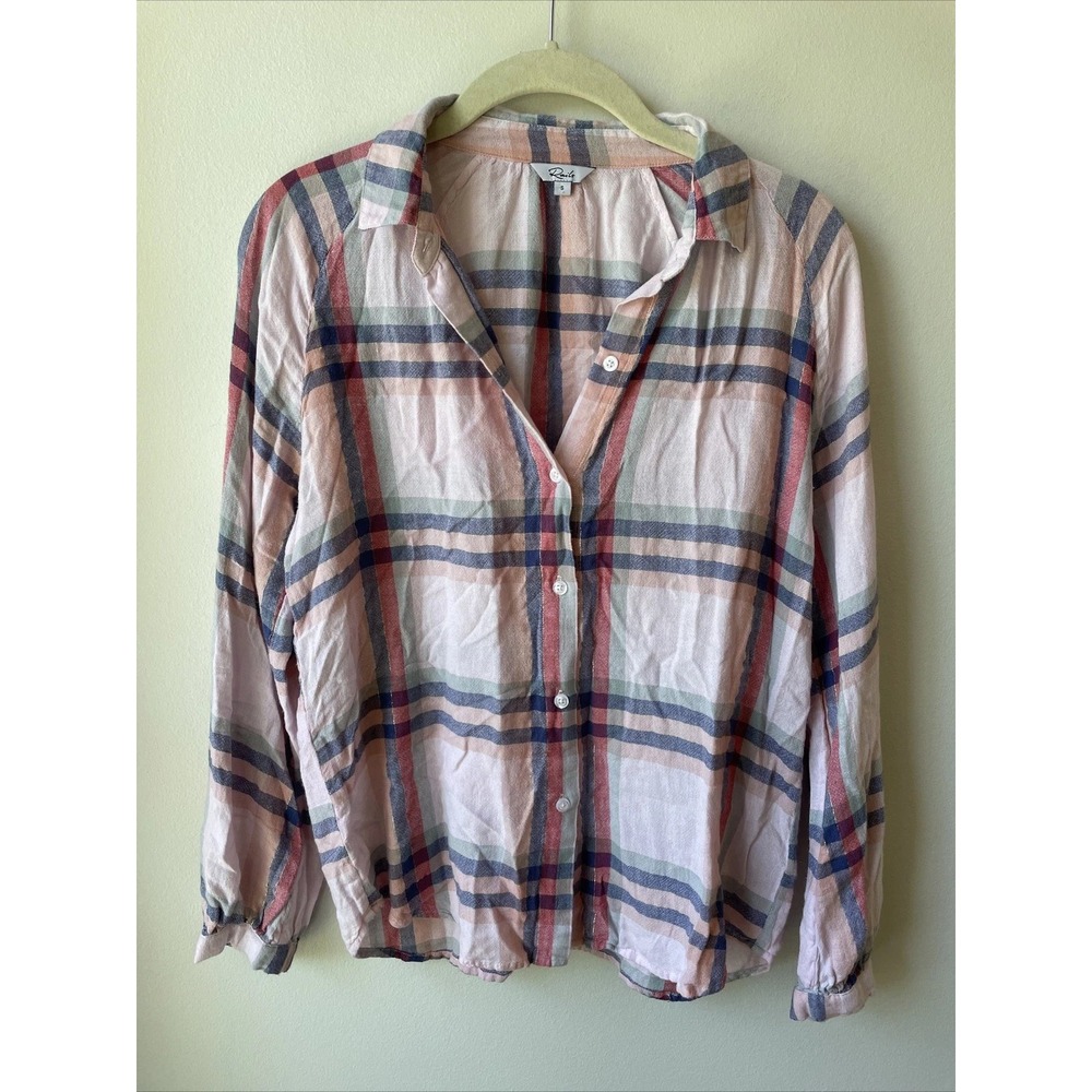 Rails Button Down Shirt‎ Womens Small Pink Plaid Lurex Metallic Coastal Preppy